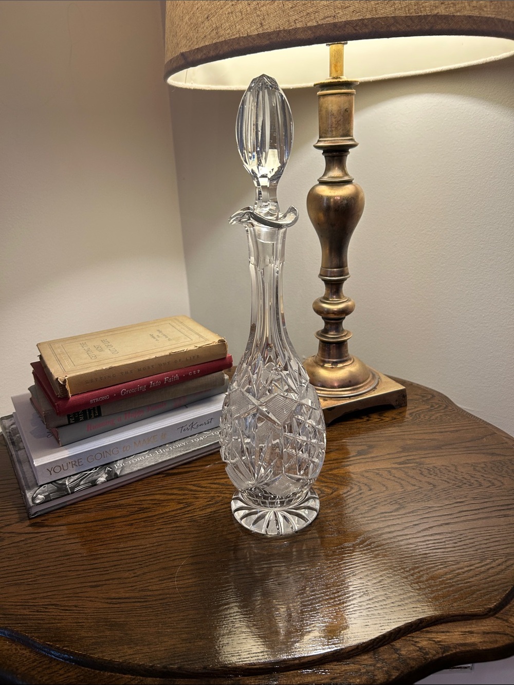 Vintage Crystal Decanter with Stopper - small chip bottom of stopper H 15 in